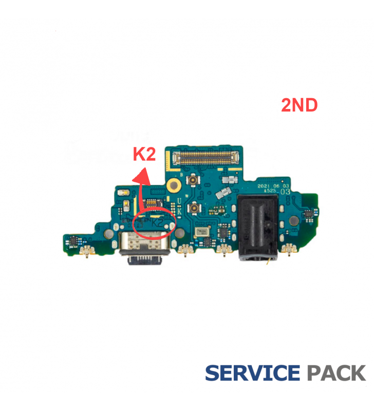 Flex Conector Carga Placa Tipo C Version K2 Samsung Galaxy A52s 5G 2ND A528B GH96-14860A Service Pack