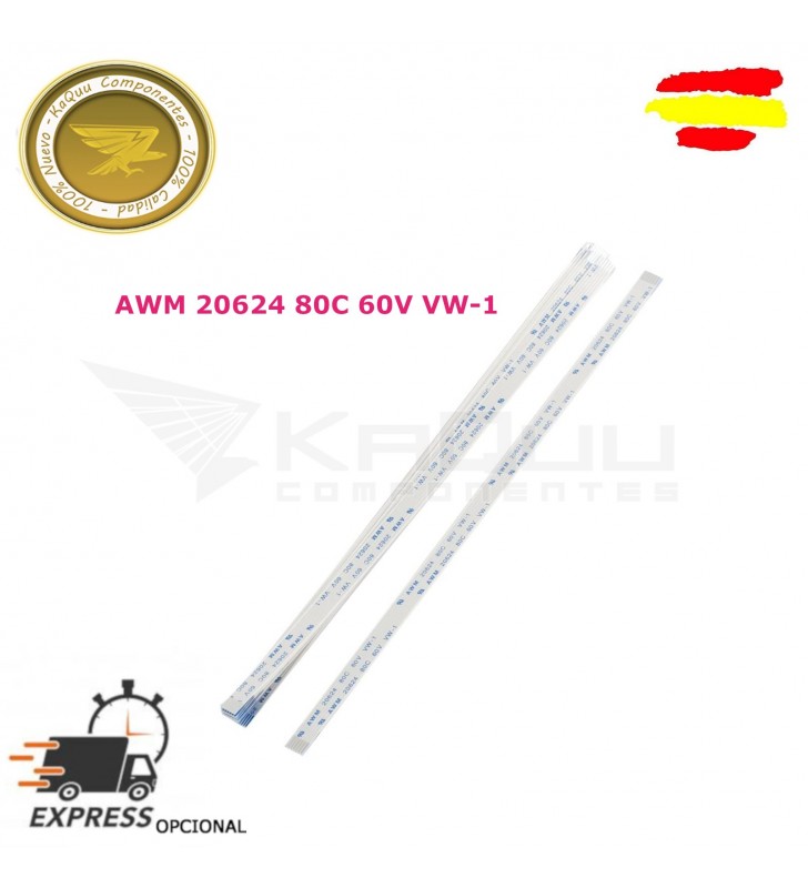Cable plano flexible FFC 20cm x 0.45cm 20624 80C 60V VW-1 8 Pin AWM