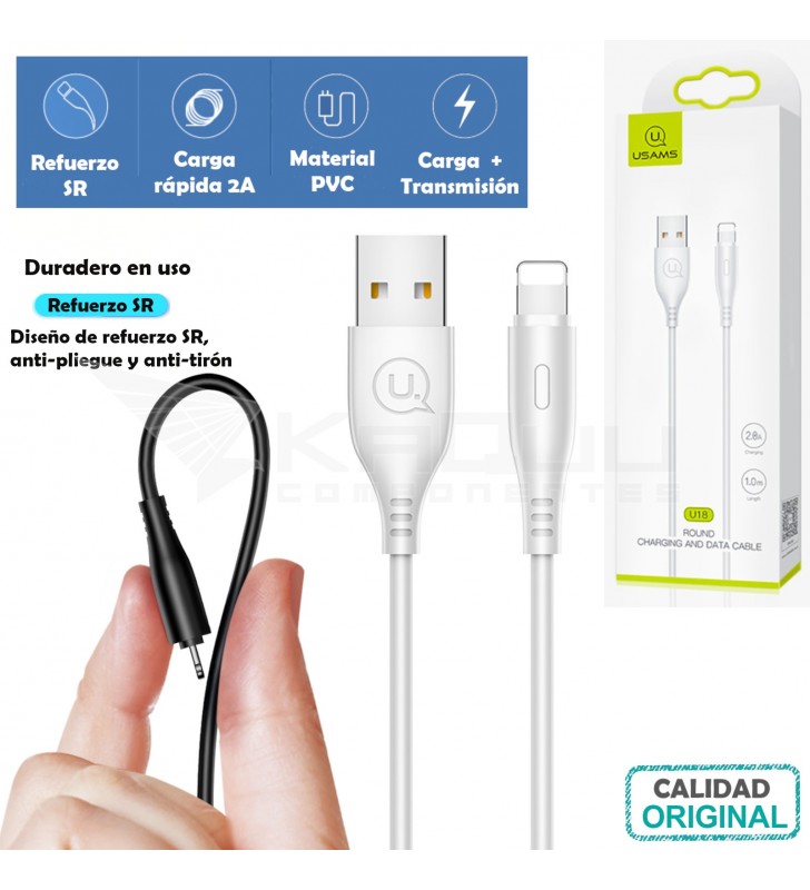 Cable FLEXIBLE carga rápida y datos USB a Lightning (iPhone) BLANCO 1m