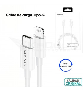 Cable carga rápida Tipo-C a Lightning (iPhone) 1.2m