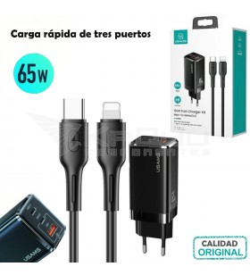 Kit Cargador Rápido Tipo-C a lightning (iPhone) 65W Gan Negro MTXLOGL01