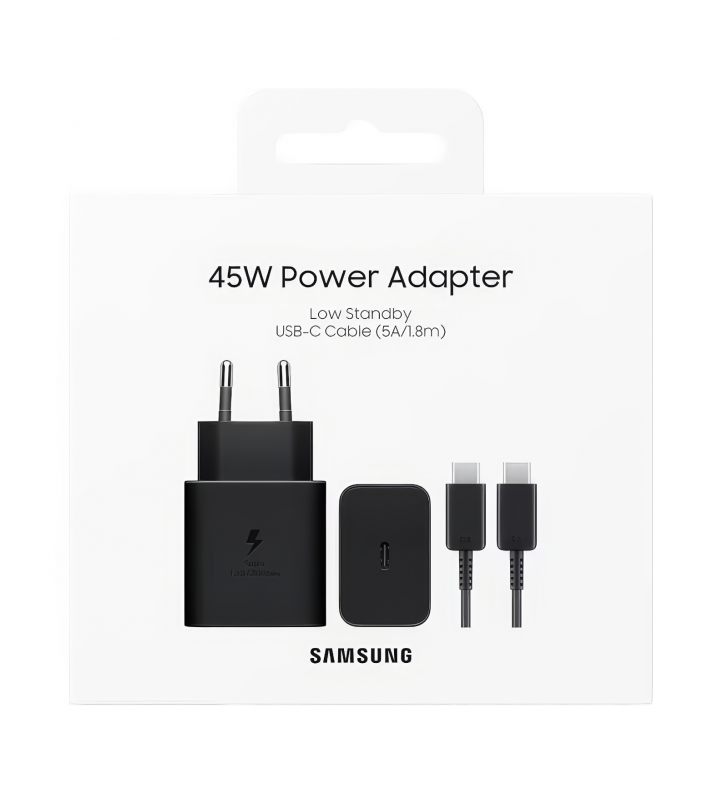 Cargador Samsung EP-T4511XBEGEU con Cable USB-C 1.8m 45W Carga Rápida Negro
