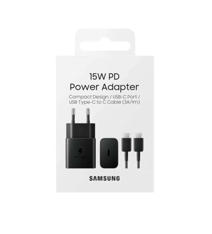 Cargador Samsung EP-T1510XBEGEU con Cable USB-C 1m 15W Carga Rápida Negro