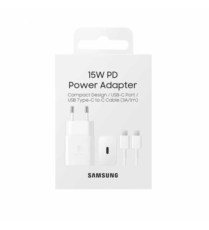 Cargador Samsung EP-T1510XWEGEU con Cable USB-C, 1 m, 15W, Carga rápida Blanco