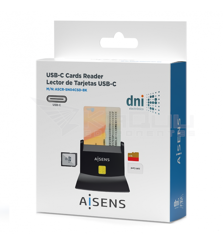 Lector Dni Electrónico Tarjetas Aisens ASCR-SN02SD-BK Negro