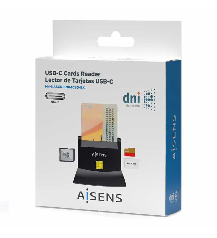 Lector Dni Electrónico Tarjetas Aisens ASCR-SN02SD-BK Negro