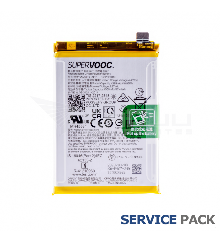 Batería BLP07 4500mAh Oppo Reno8 4G CPH2457, Reno8 Lite CPH2343, F21 Pro CPH2363, F21 Pro 5G CPH2341 4180001 Service Pack