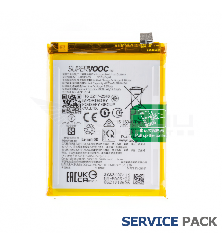 Batería BLPA05 5000mAh Oppo Reno10 5G CPH2531 621035000030 Service Pack