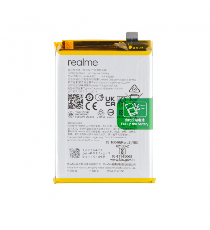 Batería BLP837 4500mAh Realme 9 Pro Plus RMX3392, 8 Pro RMX3081 4906818 4909547 Service Pack