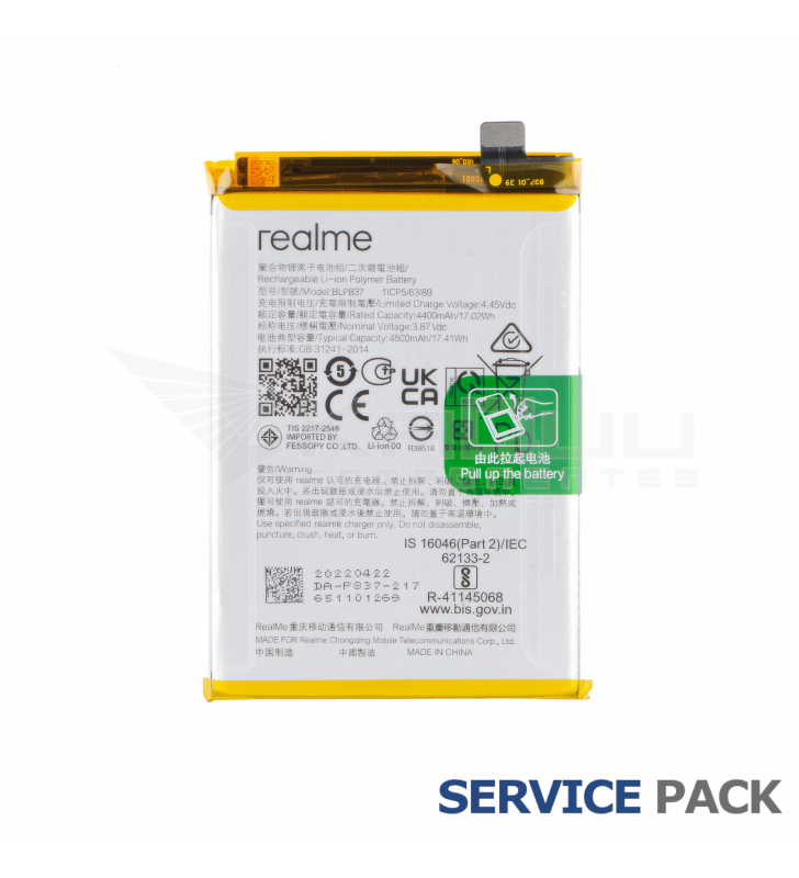 Batería BLP837 4500mAh Realme 9 Pro Plus RMX3392, 8 Pro RMX3081 4906818 4909547 Service Pack