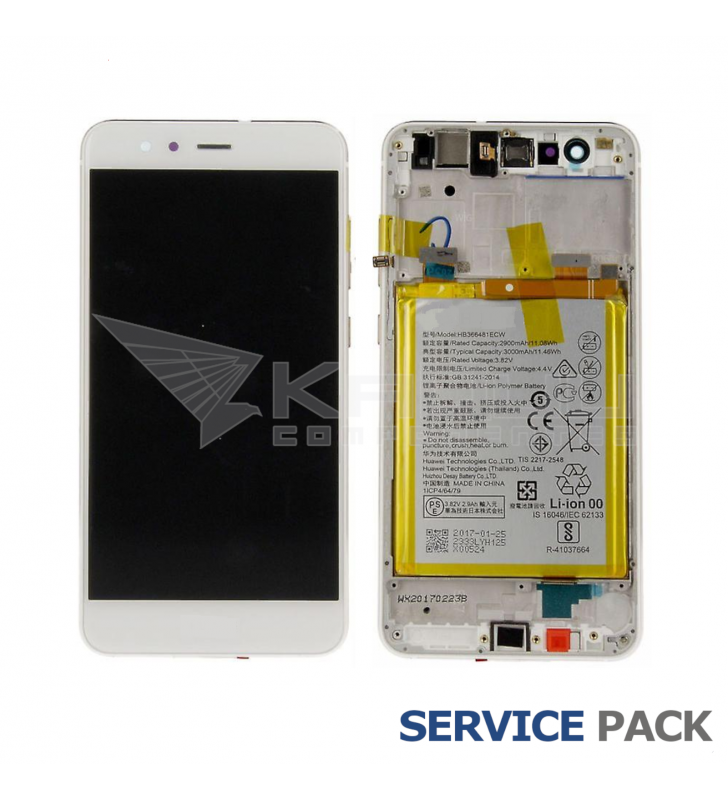 Pantalla Lcd Huawei P10 Lite WAS-L03T Marco Blanco con Batería 02351FSC Service Pack