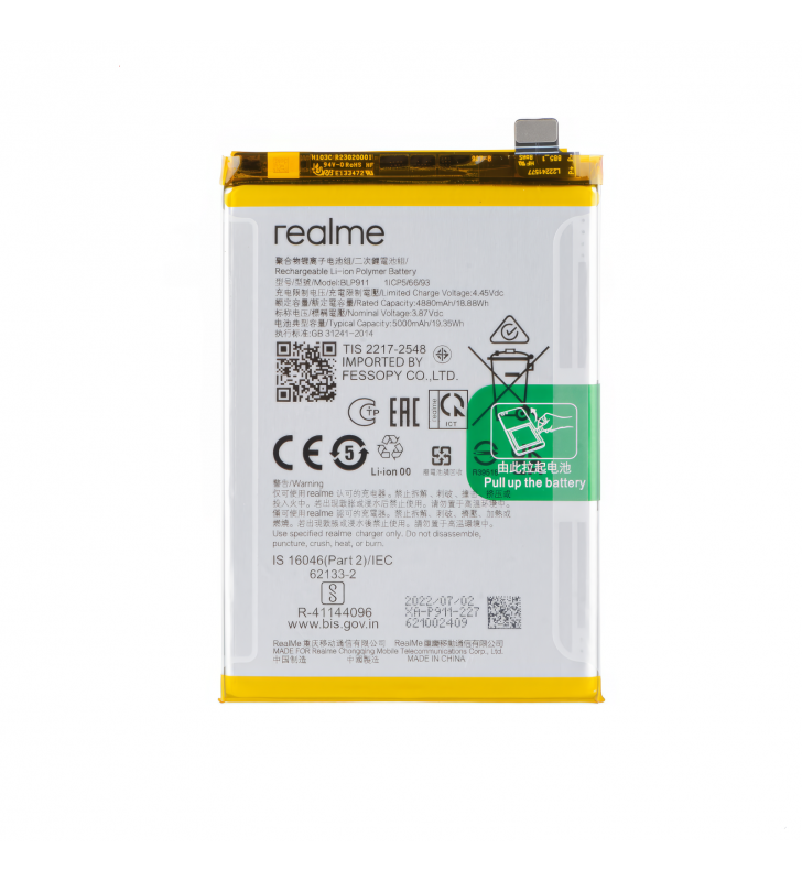 Batería BLP911 5000mAh Realme 9 Pro RMX3471, 9i RMX3491, V25 4200013 4909637 Service Pack