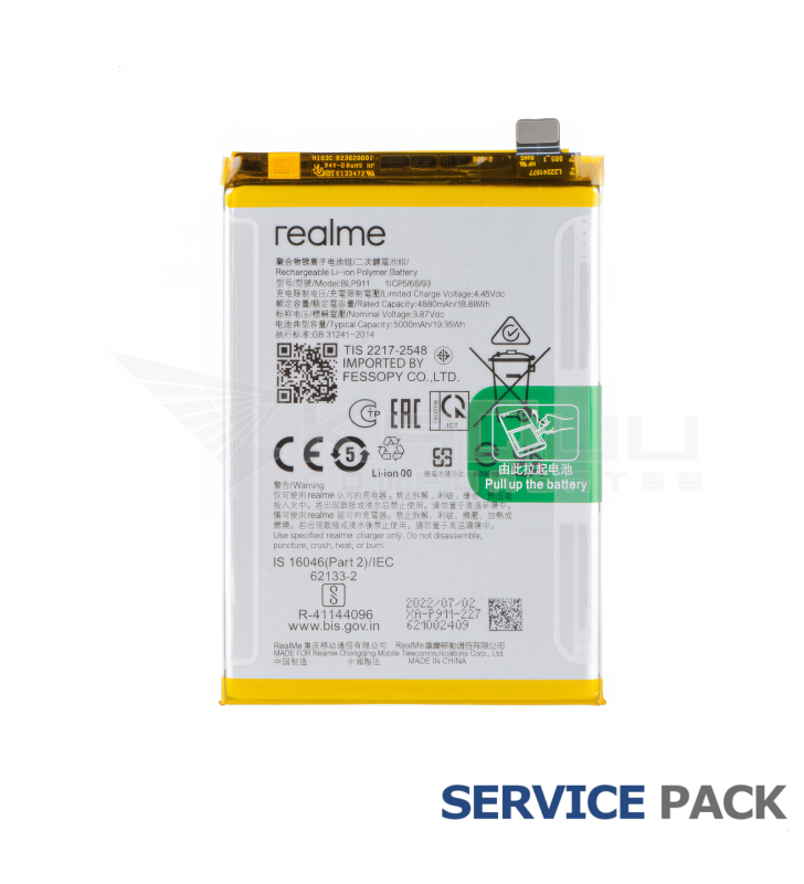 Batería BLP911 5000mAh Realme 9 Pro RMX3471, 9i RMX3491, V25 4200013 4909637 Service Pack