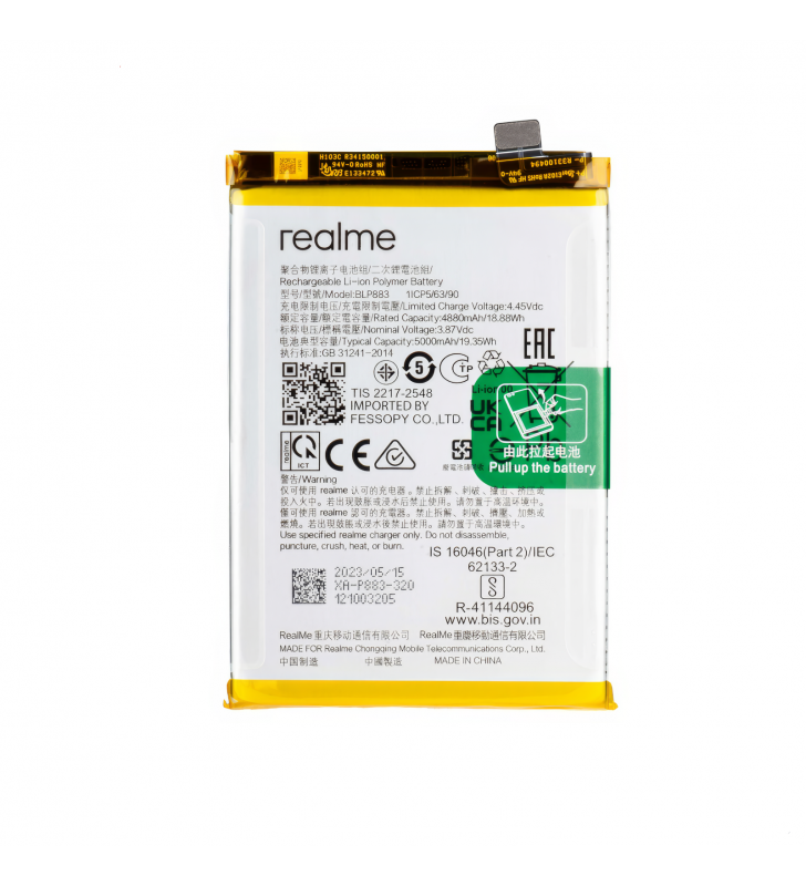 Batería BLP883 5000mAh Realme 8 5G RMX3241, 9 5G RMX3474 4909768 Service Pack