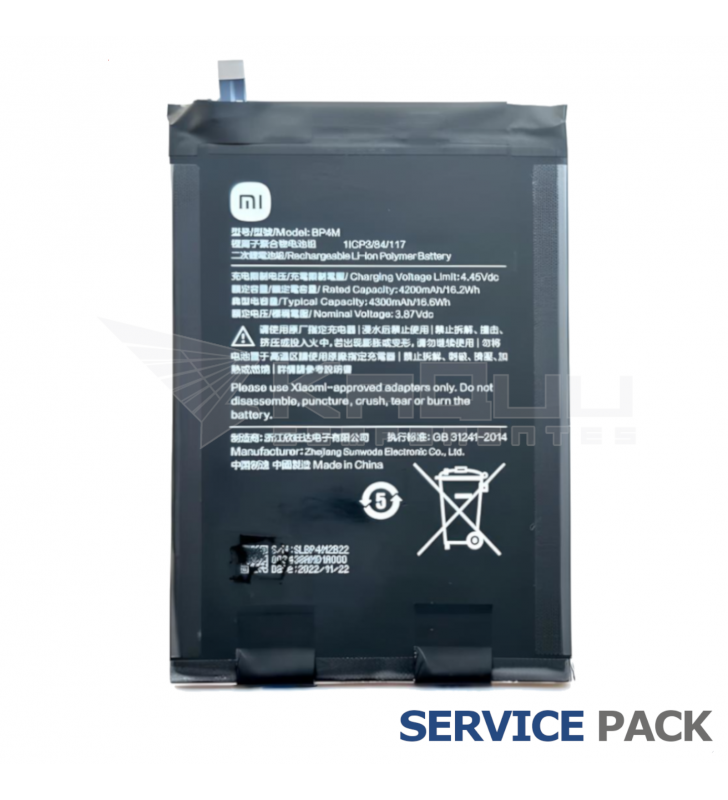 Batería BP4M 4300mAh Xiaomi Pad 6 Pro 23046RP50C 1330101000117A Service Pack