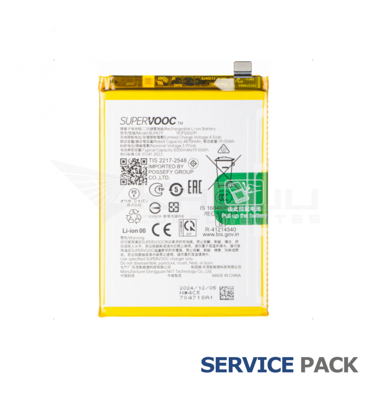 Batería BLPA79 5000mAH Oppo Reno 12F 5G CPH2637, Reno 12F 4G CPH2687, F27 621035000150 Service Pack