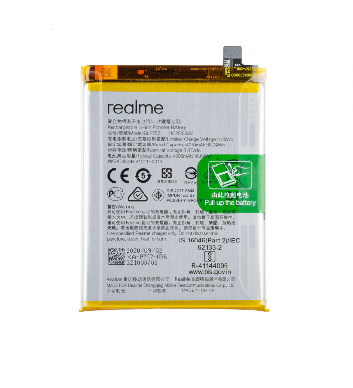 Batería BLP757 4300mAh Realme 6 RMX2001, Realme 6 Pro RMX2063, Realme 6S RMX2002 4903663 Service Pack