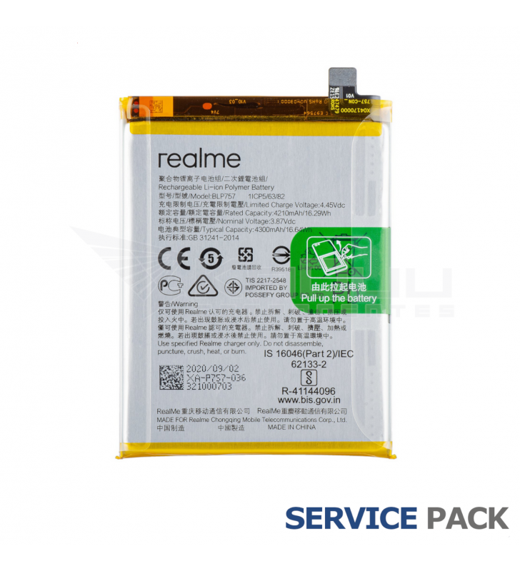 Batería BLP757 4300mAh Realme 6 RMX2001, Realme 6 Pro RMX2063, Realme 6S RMX2002 4903663 Service Pack Batería BLP757 4300mAh Realme 6 RMX2001, Realme 6 Pro RMX2063, Realme 6S RMX2002 4903663 Service Pack