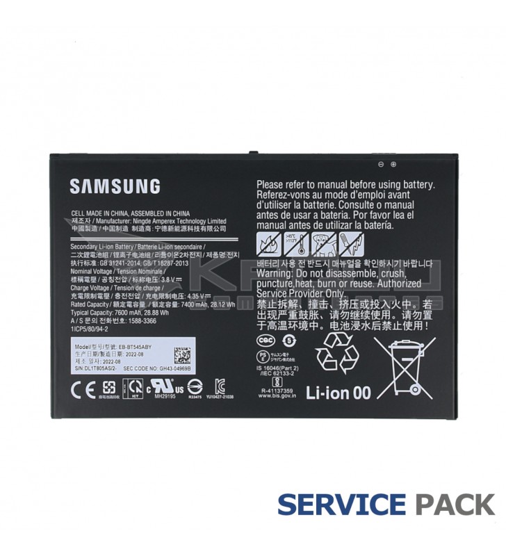 Batería EB-BT545ABY 7600mAh Samsung Galaxy Tab Active 4 Pro T630 GH43-04978B Service Pack