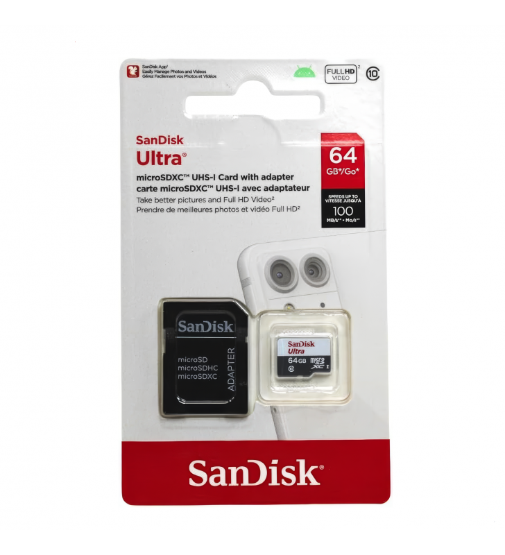 Tarjeta Memoria Sandisk Ultra 64GB microSD Clase 10 100MBs