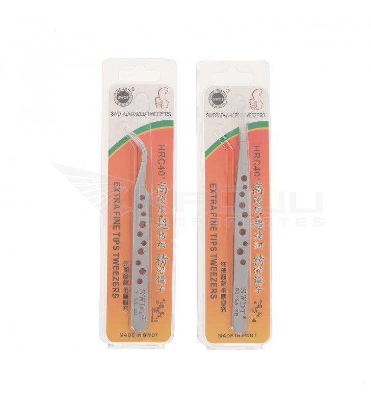 Set de 2 Pinzas de Acero Inoxidable Antiestáticas con Punta Recta y Curva