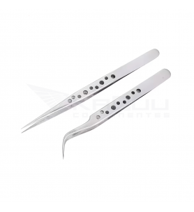 Set de 2 Pinzas de Acero Inoxidable Antiestáticas con Punta Recta y Curva