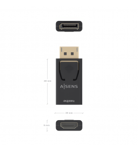 Adaptador Aisens A125-0949 Conversor DisplayPort Macho a HDMI Hembra Negro