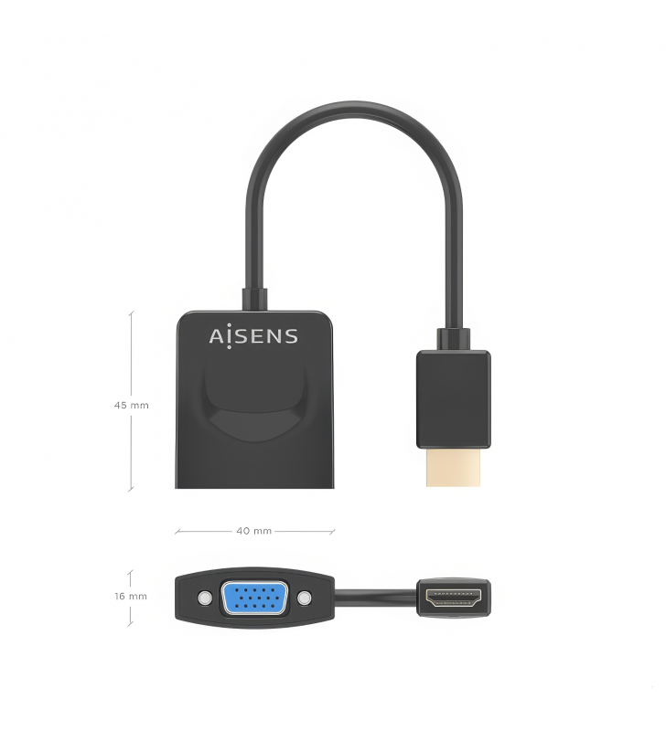 Adaptador Aisens A122-0947 Conversor HDMI Macho a SVGA Hembra 15cm Negro