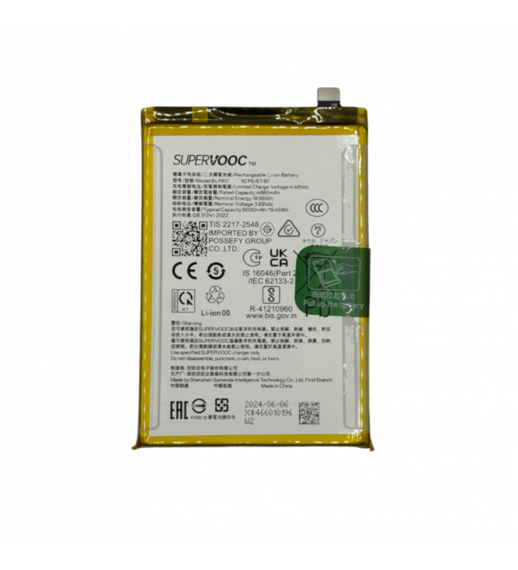 Batería BLPA17 5000mAh Realme 12 5G RMX3999, C65 RMX3910, C67 4G RMX3890 621035000084 Service Pack