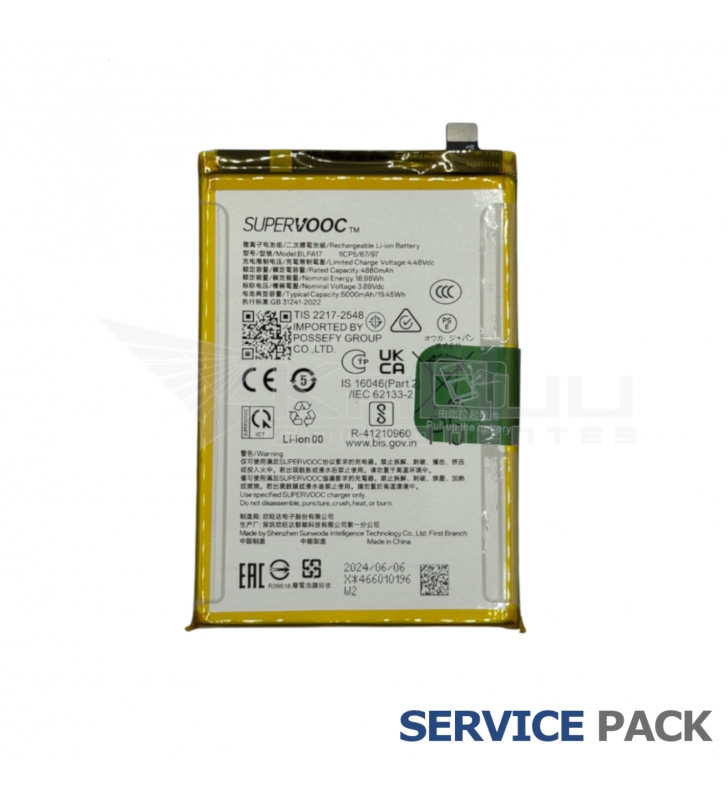 Batería BLPA17 5000mAh Realme 12 5G RMX3999, C65 RMX3910, C67 4G RMX3890 621035000084 Service Pack