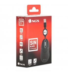 Ratón Óptico con Cable Retráctil NGS 1000DPI Negro